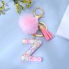 1PC Keyring Key Accessory Letter Filled Colourful Initial Pendant With Fluffy Keychain Glitter Tassel Charms For  Bags Backpacks