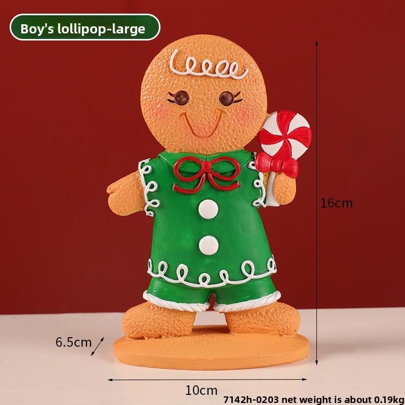 Christmas Gingerbread Man Decor Resin Cartoon Holiday Tabletop Ornament For Festive Atmosphere