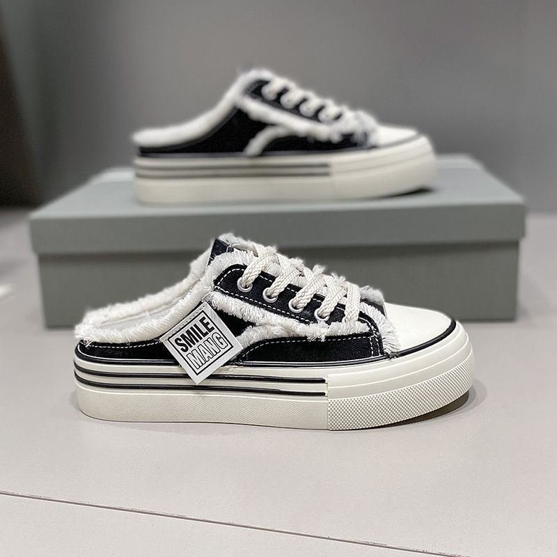 

Тапочки Baotou, женская летняя одежда 2025 года, новые парусиновые туфли без каблука, универсальные, ленивые, полутяжелые, толстые подошвы, ins tide 35