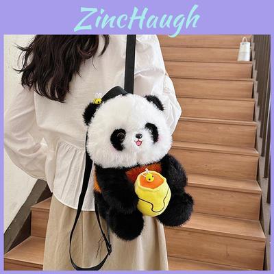 Bonito Peluche Panda de Mano con Diseño de Aguacate, Manzana, Calabaza de Mahjong Mochila Infantil Para Niños y Uso Diario