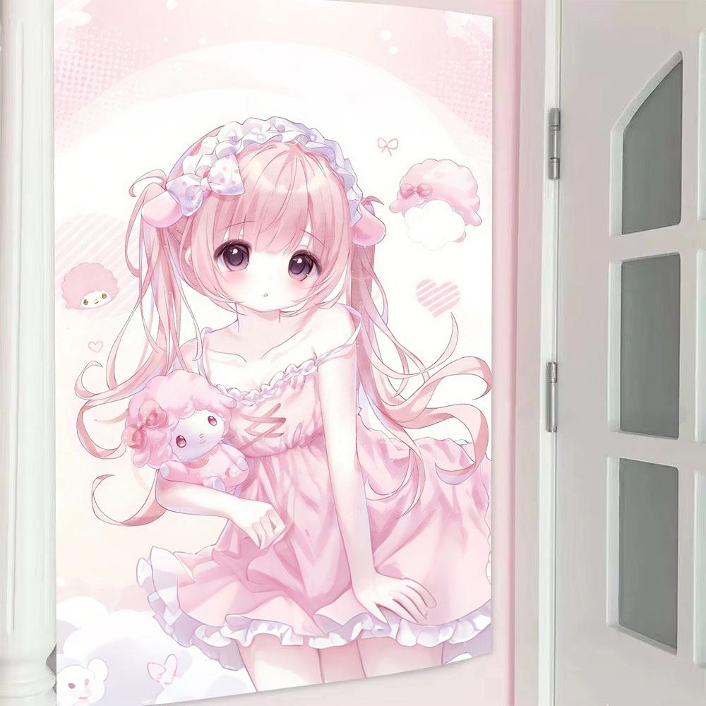 Anime Sweet Girl Tapestry Galgame Gentle Pink Wall Hanging Home Decor Kawaii Room Aesthetic Background Cloth
