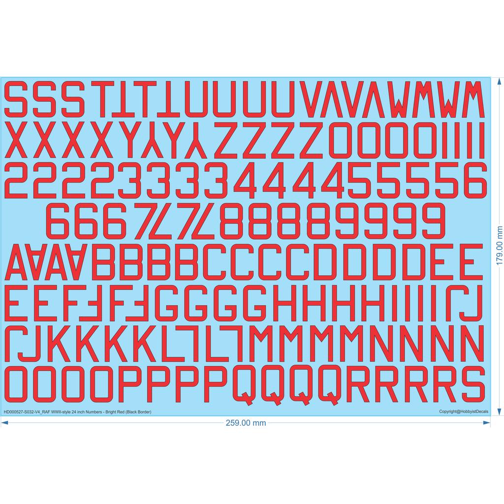 RAF WWII-style 24 Inch Numbers - 1/32 1/48 - Water Decal