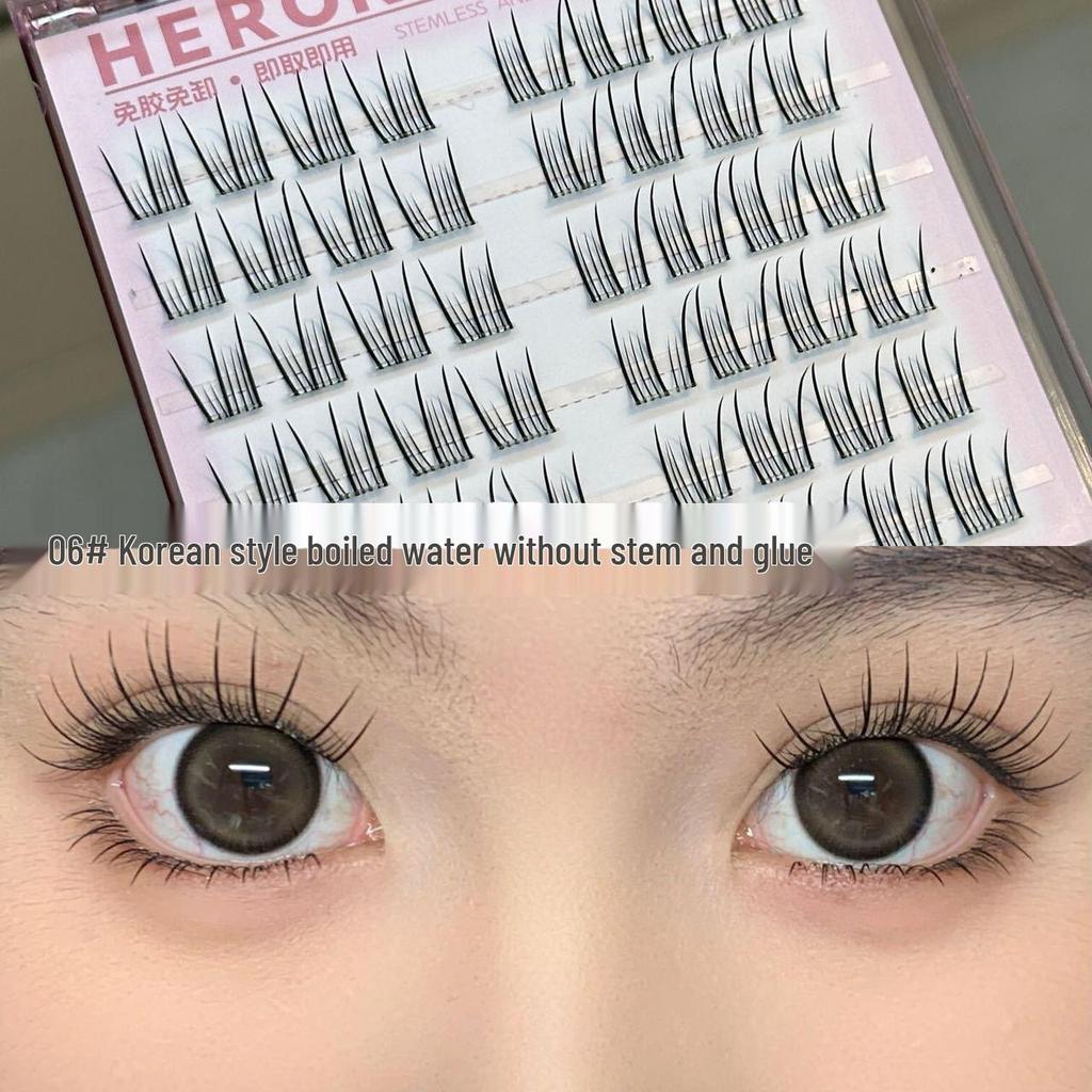 HERORANGE Self-Adhesive False Eyelashes: Stem-Free, Natural Curl, Ideal for Novices, Effortless Application