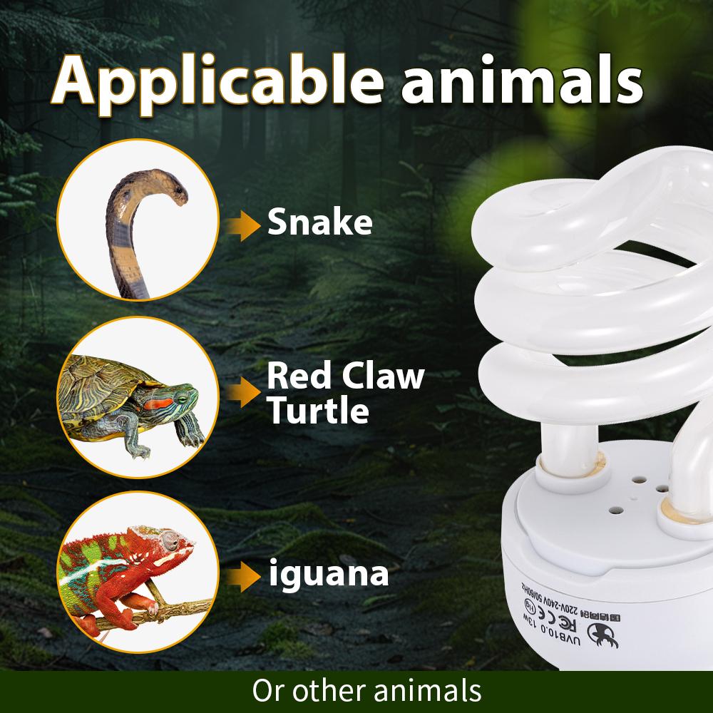 UVB 10.0 Reptile Heating Lamp 13W UV Energy Saving Bulb Terrarium Basking Reptile Light Turtle Lizard Snake Lamps