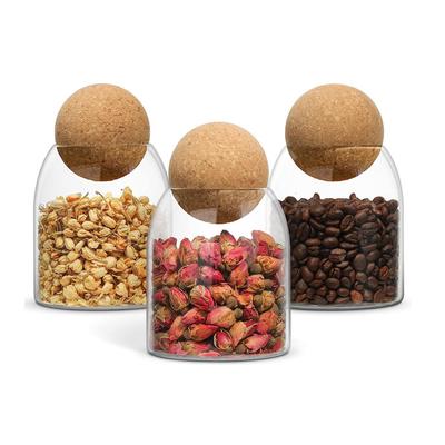 Glass Storage Container Coffee Sugar Salt Bathroom Glass Jar With Cork Ball Lid