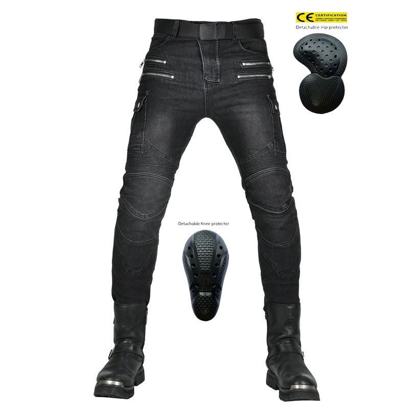 Mens Motorcycle Riding Jeans Tactical Pants With Protective Padding Multi-Pocket Zipper Design Outdoor Motorbike Use