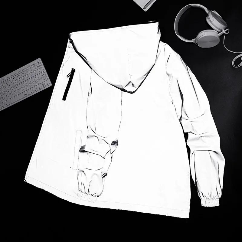 New Night Reflective Jackets Double Fabric Windbreaker Hooded Jacket Men Hip Hop Dancer Singer Waterproof Zipper Coats Outwear