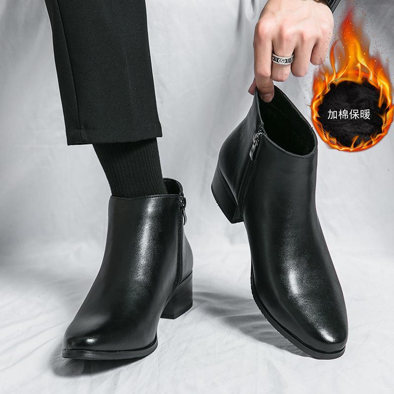 Spring and Autumn New Pointed Leather Boots, Youth Outer Wear Personalized Polishing Martin Boots, High-top Zipper Casual Shoes