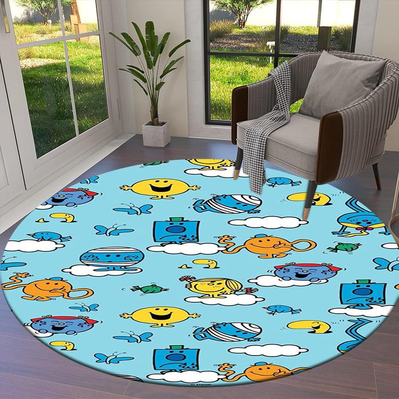 Herr. Herren Teppich Little Miss Rund, Teppich für Wohnzimmer Schlafzimmer Sofa Spielzimmer Dekor, Rutschfeste Bodenmatte
