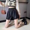 Women's Brown High Waist Wide Leg Leather Pants - Autumn/Winter 2024 Fashion A-Line Bootcut Style