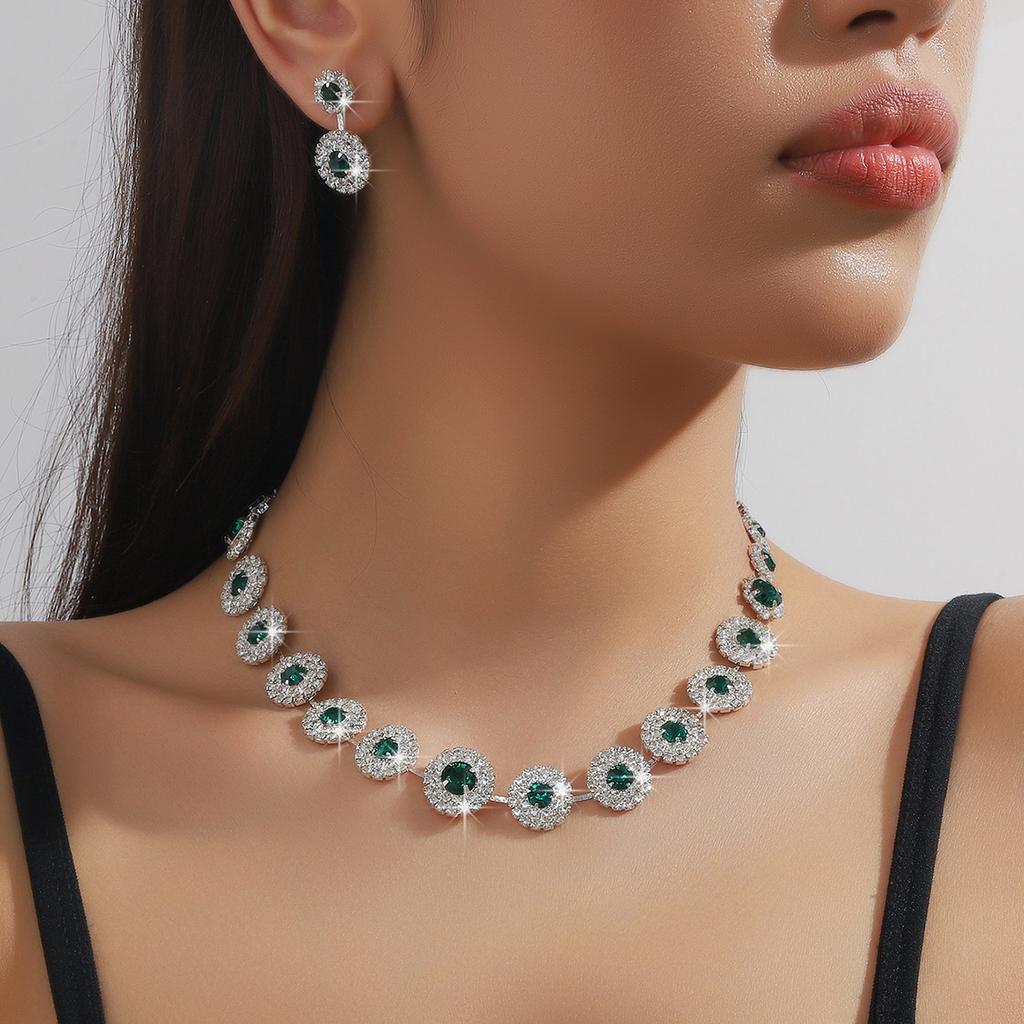 3PS Wedding Seasons Luxury Full Zircon Women's Earrings Necklace Zircon Set Wedding Dress Neck Accessories Women's Dress