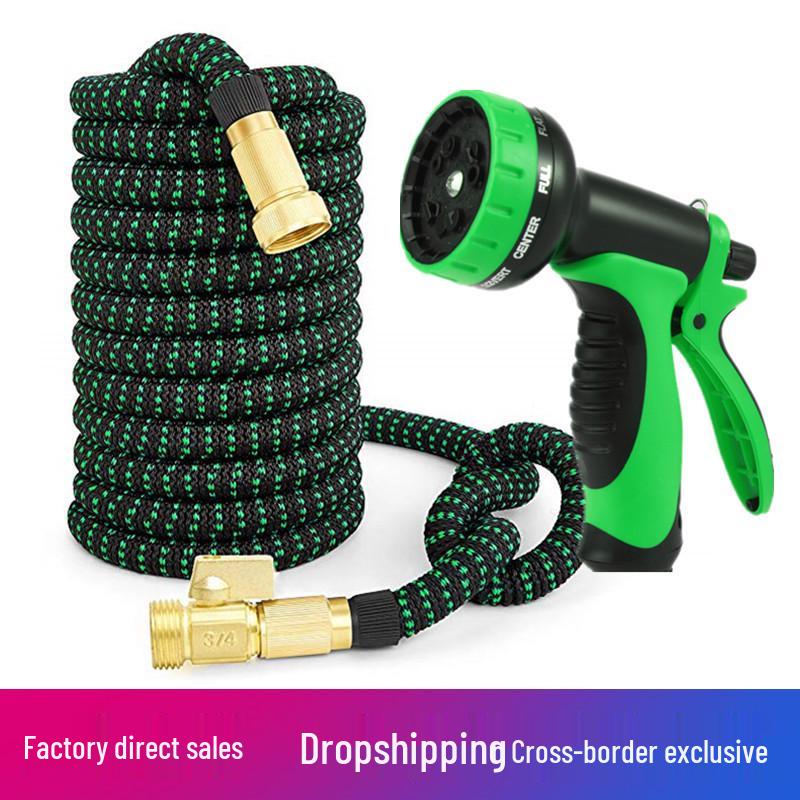 3x Expandable High-Pressure Garden Hose with Water Gun - Black/Green Domestic 7.5m (extends from 2.5m)