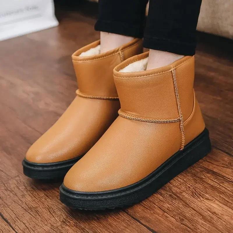 Fashion Shoes for Women Elegant with Low Heels Round Toe Black Womens Snow Boots Leather Booties Ankle Big Red on Slip Anti Skid 39 Y2k