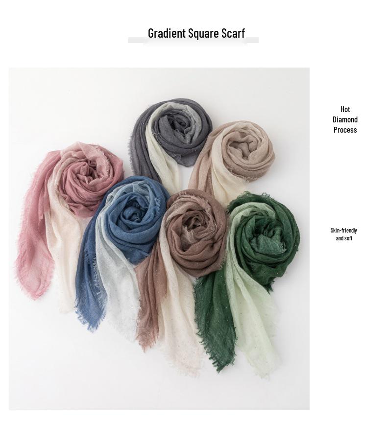 100% Cashmere Gradient Square Scarf - Elegant & Lightweight for Spring & Autumn