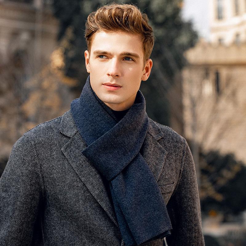 Men's Korean Style Wool Knitted Scarf – Solid Color, Casual, Warm Neck Warmer for Autumn & Winter