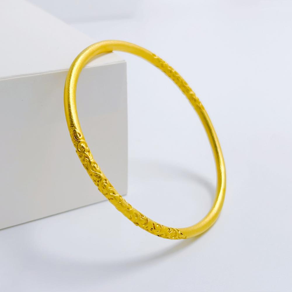 24k Guld Färg Snidad Blomma Rund Cirkel Manschett Armbandsarmband för Kvinnor Bröllopsmycken Festpresenter Grossist