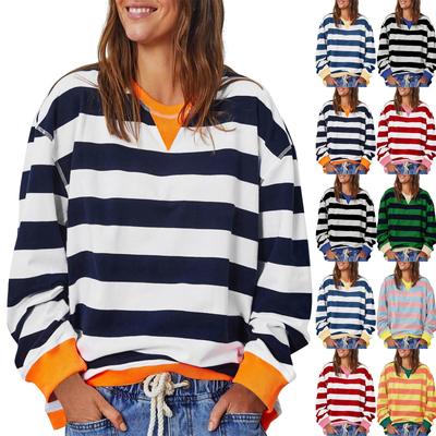 Women's Fashion Casual Round Neck Loose Long Sleeve Striped Sweatshirt