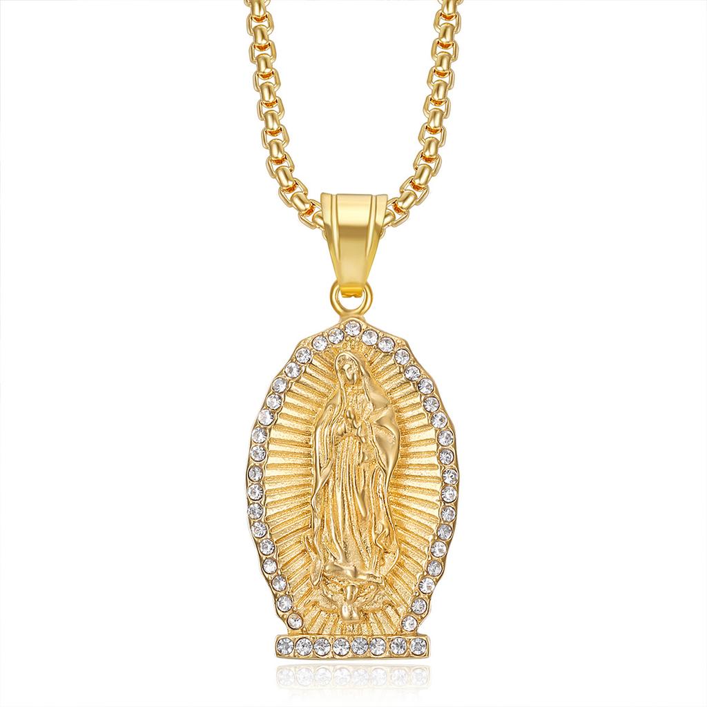 Fashion Stainless Steel Virgin Mary Pendant Necklace for Women Men Gold Plated Clavicle Chain Hip Hop Jewelry