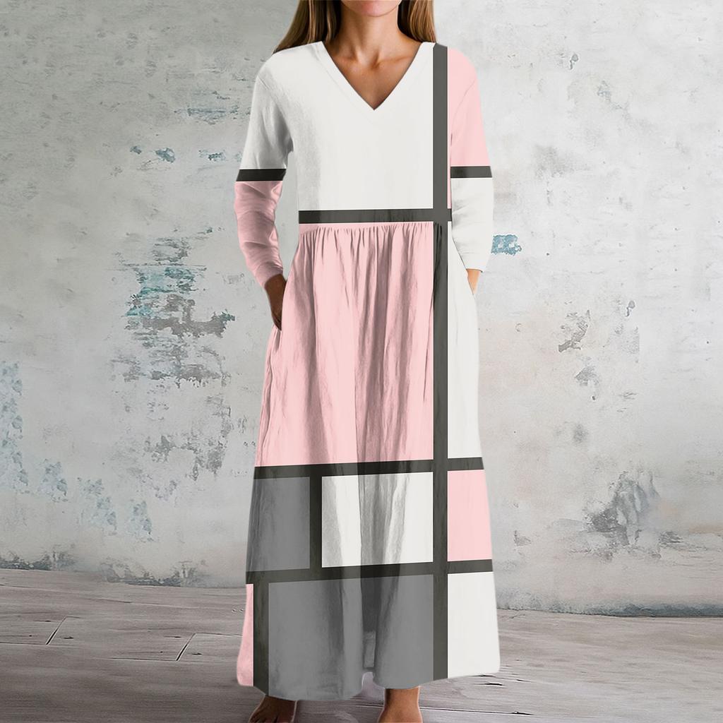 Dame Mote Kjole Vår V-hals Langermet Kjole