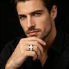 Modern Luxury White-Gray Inter-Golden Marble Texture Inlay Classic Stainless Steel Rings For Men Women Wedding Band Jewelry Gift