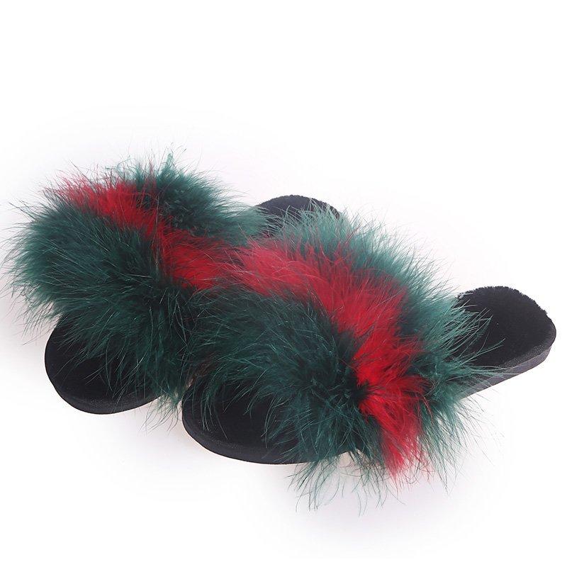Fashion Fashion Colorful Flat Heels Soft Fur Slides Plus Size 43 Sexy Patchwork Long Plush Slippers Women Women Slip On Outdoor Slippers