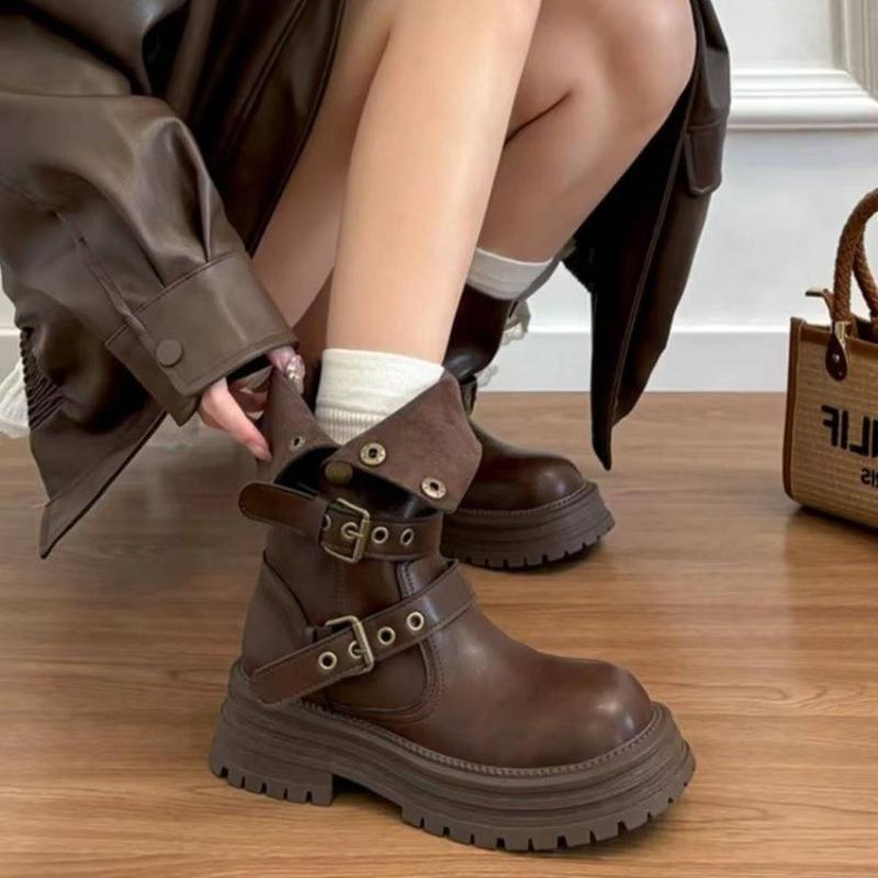 Botas Martin marrons femininas verão e outono novas sola grossa nicho retrô cano médio botas curtas viagem Xinjiang botas western