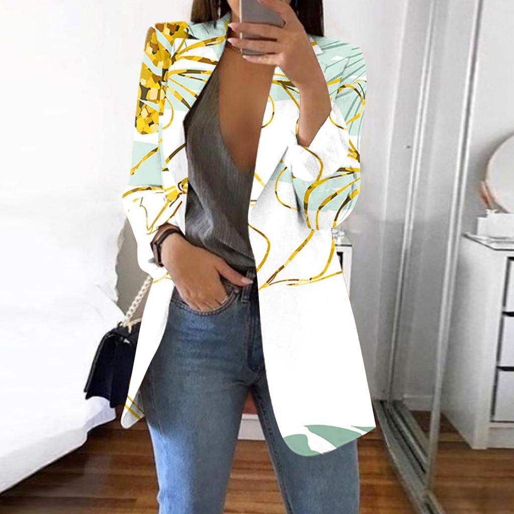 Women's Casual Fashion Print Lapel Long Sleeve Slim Fit Jacket