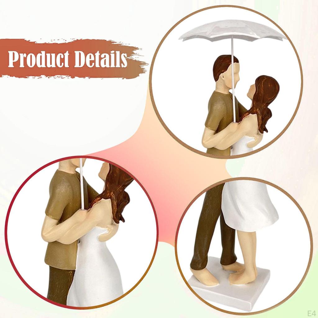 Couple Figurine Boy and Girl Sculpture Character Decorative Lover Holding Umbrella for Desk