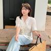 Korean Lace Embroidered Short-sleeved Shirt Women's Summer New Fat Mm French Waist Top 222447