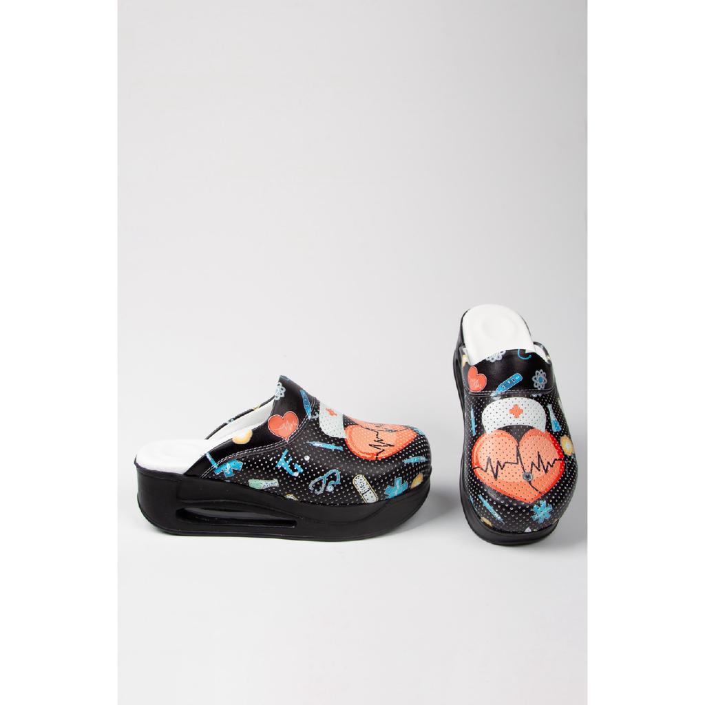Dr.. Linee Air Massage Sole Orthopedic Hospital, Nurse, Doctor Slippers (black with Heart Pattern)