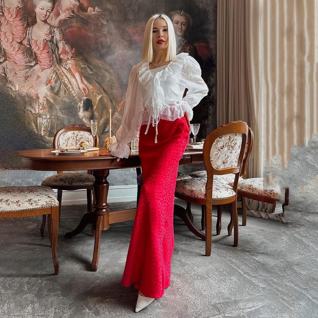 Women Long Leopard Print Ankel-Length Skirts High Waist
