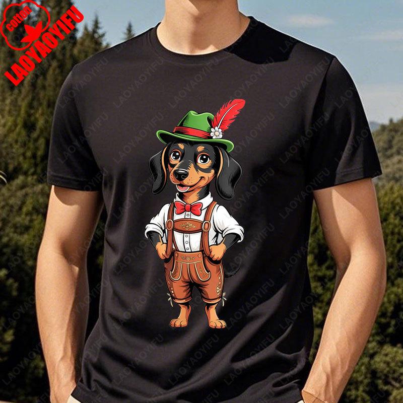 Funny Oktoberfest Cute Hat Dog German Beer Party Men Women Casual Tshirt Retro Fashion Cotton Tees New Autumn Winter Unisex Tops
