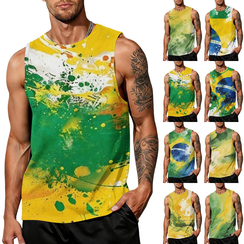 Men's Casual Sleeveless Tank Top Sport Breathable Lightweight Muscle Shirt with Abstract Ink Splash Print for Outdoor Gym Training