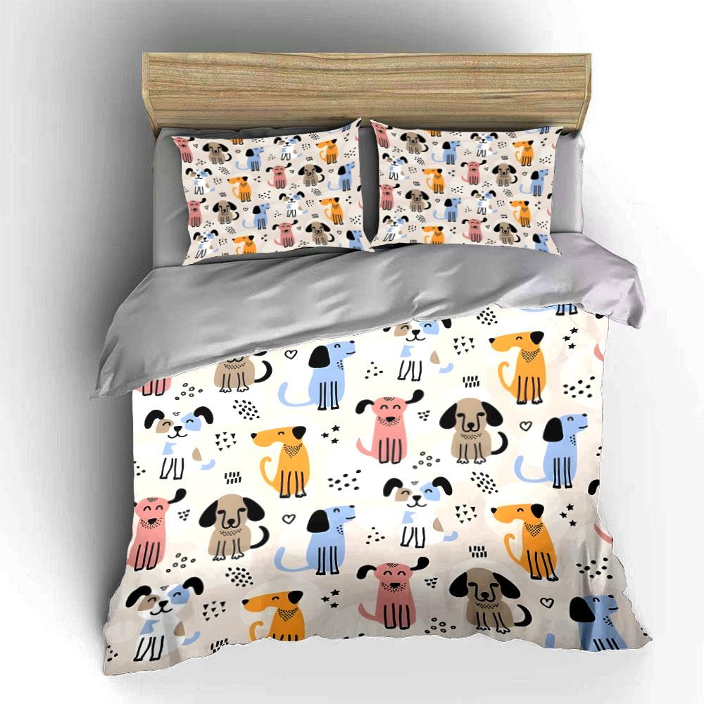 Playful Dog Pattern Set  Kid'S And Adults' Bedroom Decor, Exquisite Three-Piece Bedding Set Gift