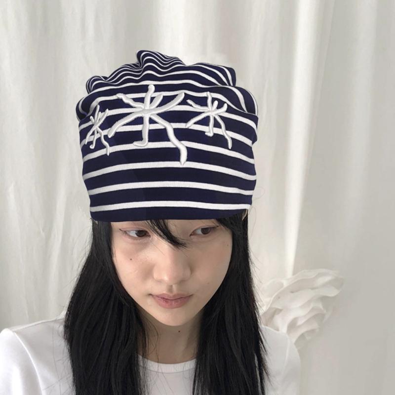 Striping Embroidered Elastic Beanies Brimless Knitting Hat For Men Women And Kids Soft Stretchable Cap
