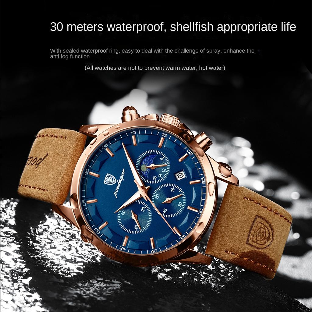 2025 Top Luxury Brand New Waterproof Men's Watch Multi-function Fashion Quartz Watch Leather Chronograph Clock