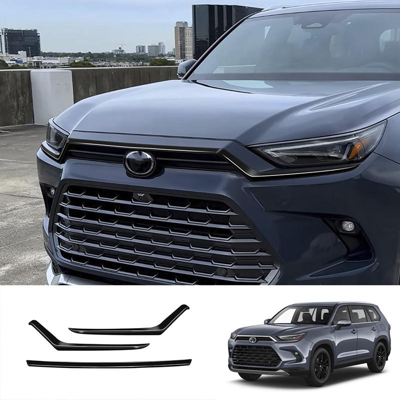 For Toyota Grand Highlander 2024 2025 carbon Front bumper Hood mesh Grille Bonnet Lip Molding Cover Trim Exterior Accessories
