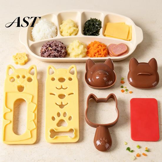 Picnic Food Shaping Tools Rice Ball Molds Kit, Cartoon Bear/Cat/Dog/Panda Shape Onigiri Maker, Home Baking And Cooking Gift Grade Plastic