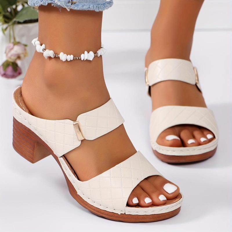 Women's Block Heeled Peep Toe Sandals - Stylish Slip On Heels for Going Out and Casual Summer Wear