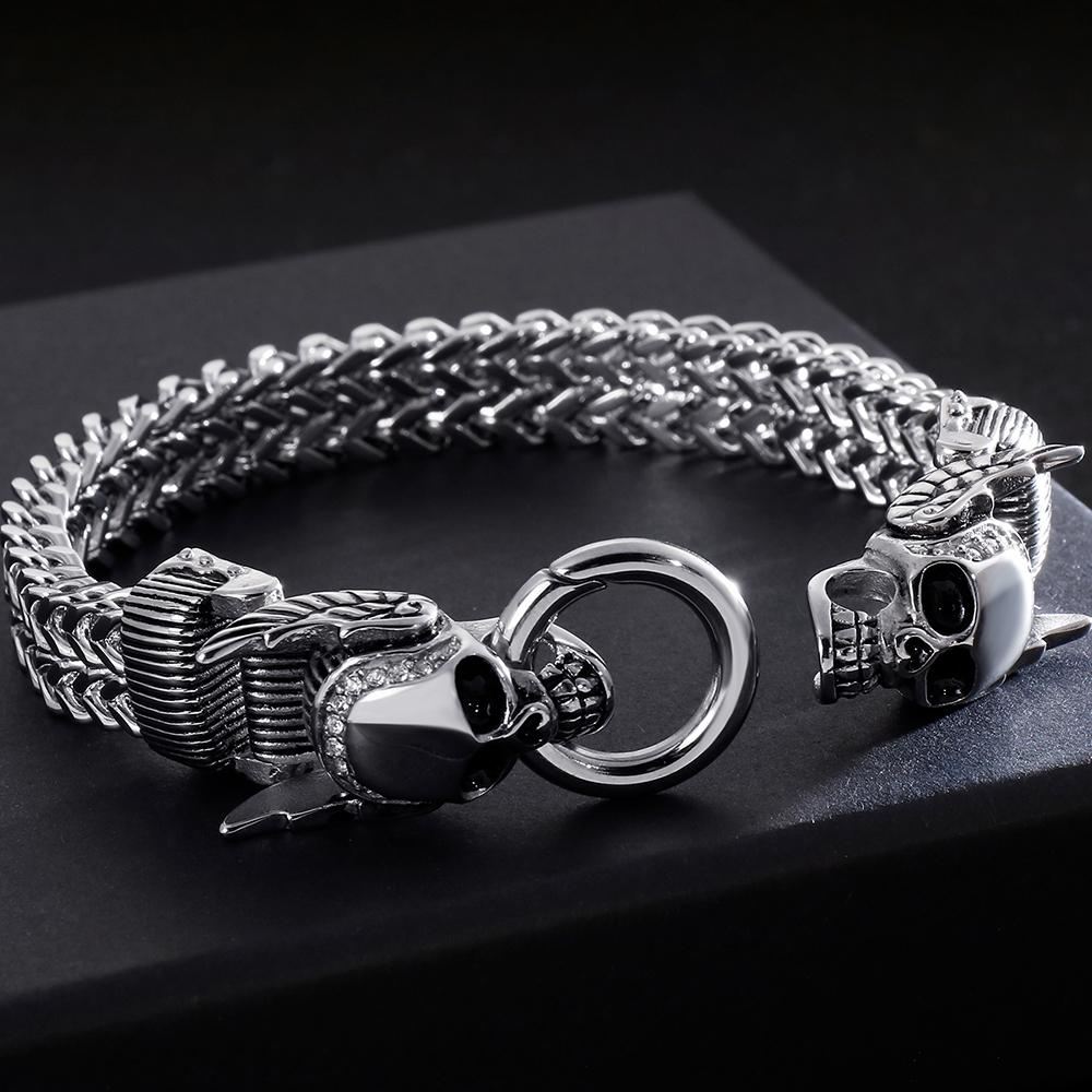Gothic Men's Skull Head Bracelets Stainless Steel Ghost Chain Man Bracelet Punk Rock Skeleton Jewelry Gifts for Boyfriend Him