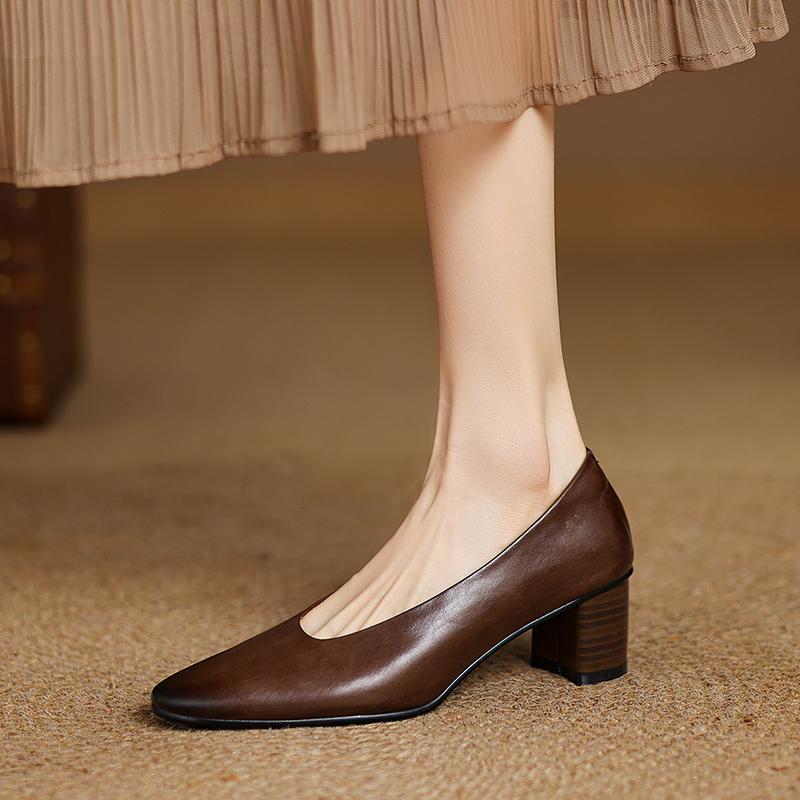 Fashion 2025 New Fashion Retro Women Pumps Shoes Chunky High Heels Spring Elegant Summer Round Toe Casual Shoes Woman Black Size 34-40