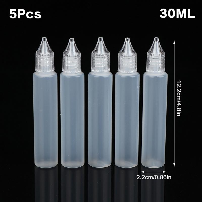 10/15/30/50ml 5Pcs Refillable Plastic Dropper Bottles Pen-Shape Containers for Ink, Essential Oils, and Pigments