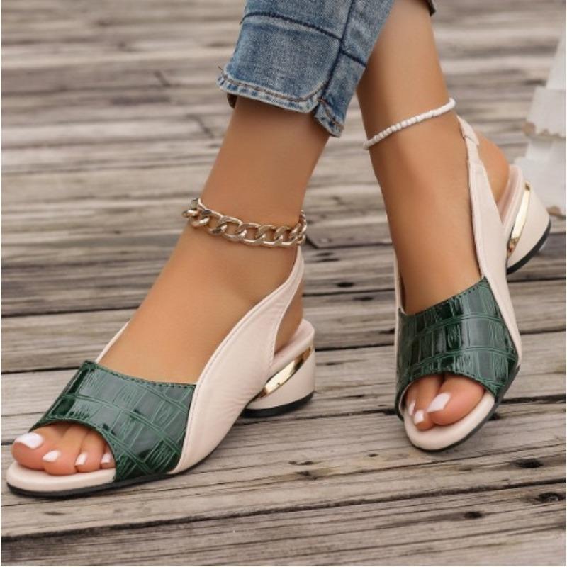 Summer new sandals women's medium heel thick heel soft leather cool slippers wear fish mouth large size women's shoes