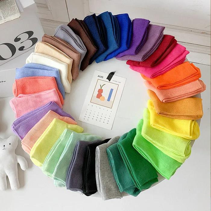 1254 Ribbed Women's Color Fashion Plain Cotton Socks
