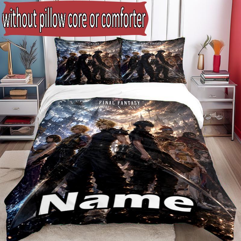 3pcs Duvet Cover Set (1*Duvet Cover + 2*Pillowcase, Without Core), Custom Name Final Fantasy Pattern Bedding Set, Home Bedroom Decor Gift
