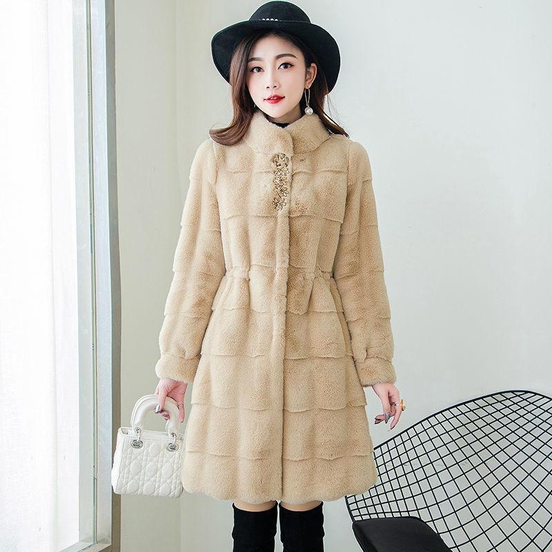 Thickened and fleece fur integrated imitation Danish mink coat women's winter 2 new medium and long imitation mink fleece coat