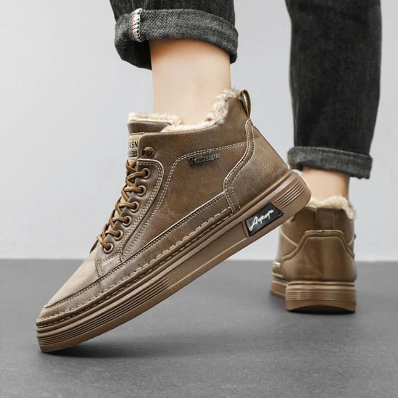 Winter Herrenstiefel Warm Bequem Herrenstiefel Verschleißfest Rutschfest Herren Schneestiefel Plüsch Weiche Schuhe für Herren Botas Para Hombre