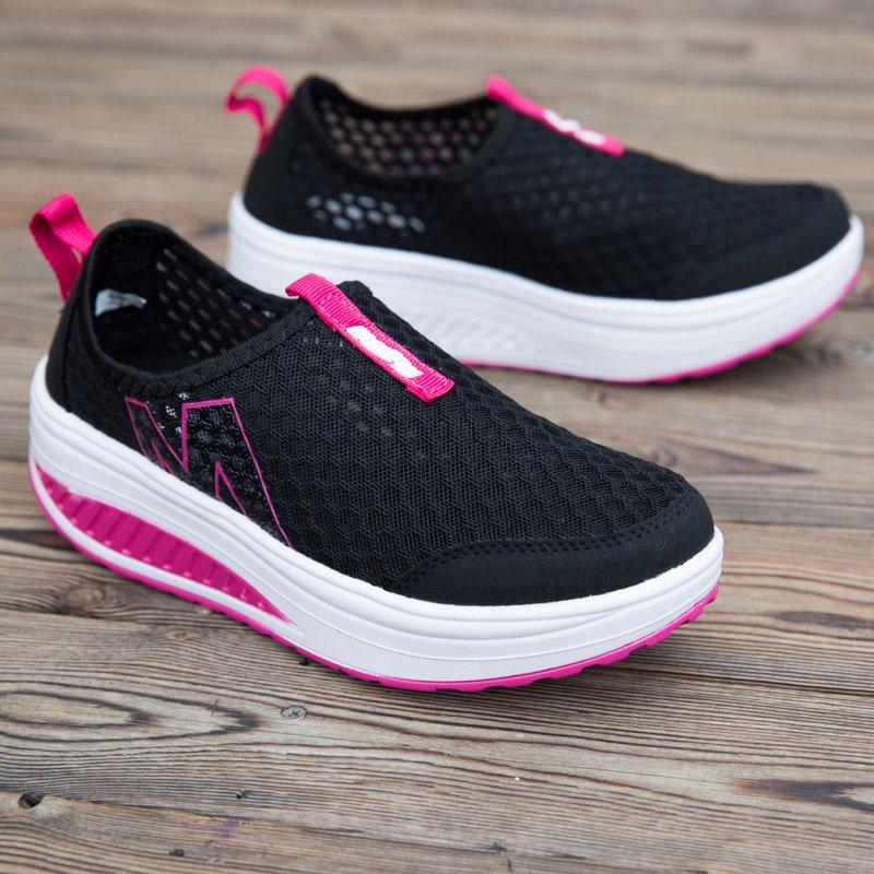 Sneakers for Women Summer Wedge Rocking Shoes Breathable Mesh Casual Shoes Thick Soled Women's Shoes Slip on Lazy Shoes