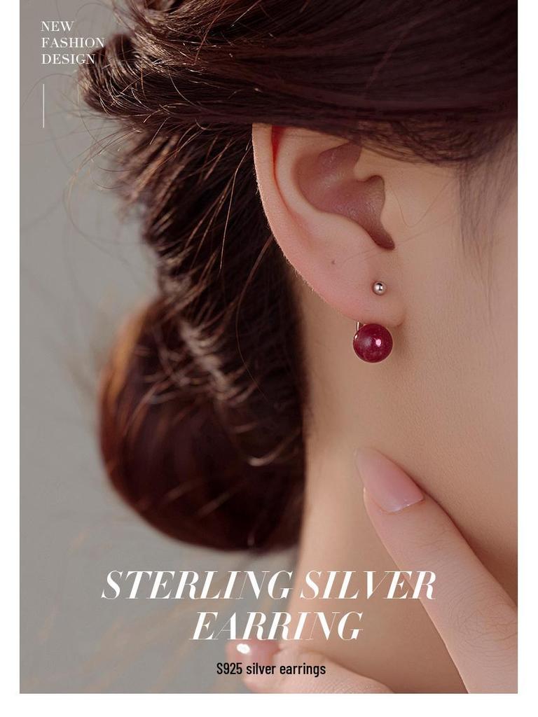 Banyan Tree S925 Silver Purple Gold Sand Cinnabar Earrings for Women - High-end Autumn/Winter 2024 Collection