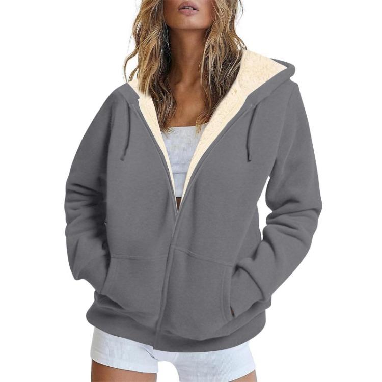 Hooded Women Coat Autumn Winter Warm Casual Fleece Zipper Lamb Cardigan